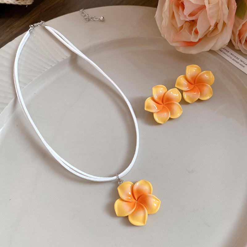 Needle Dopamine Flower Fresh Sweet Design Versatile Vacation Style Jewelry Set