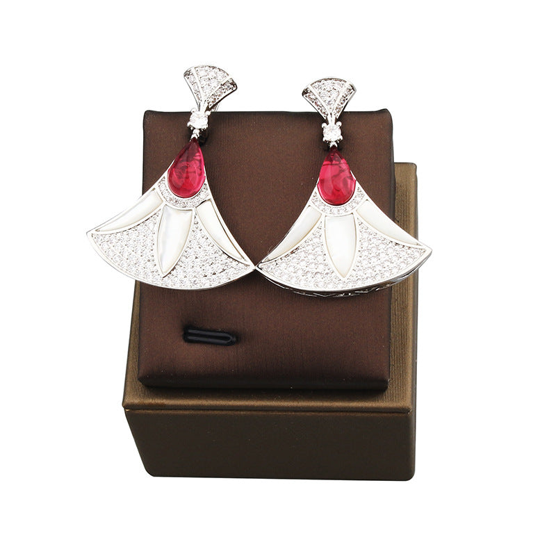 Fan-shaped Skirt Eardrops Lady Temperament Wedding Decoration Gold Female Clavicle Jewelry Set