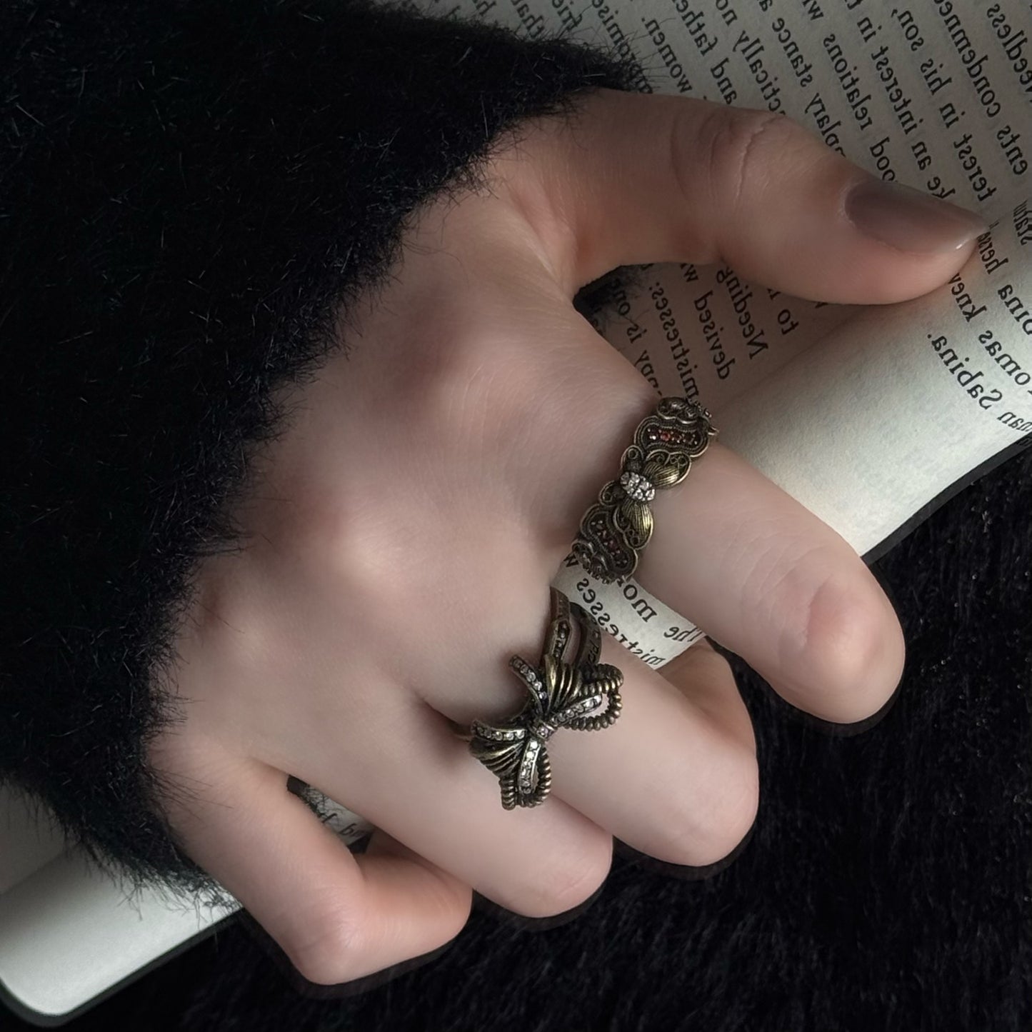 Distressed Style Twin Artistic Retro Matte Ring