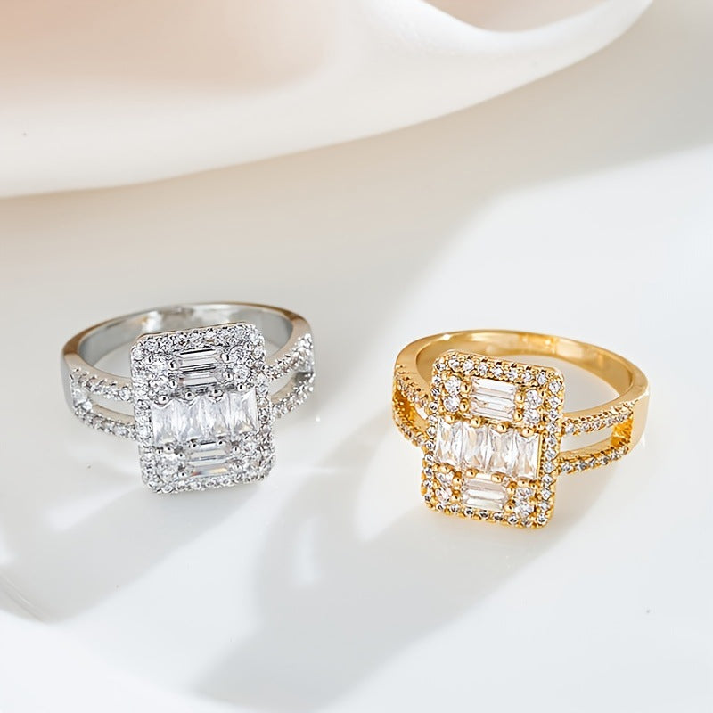 Fashionable High-grade Exquisite Geometric Pattern Hollow Jeweled Light Luxury Ring