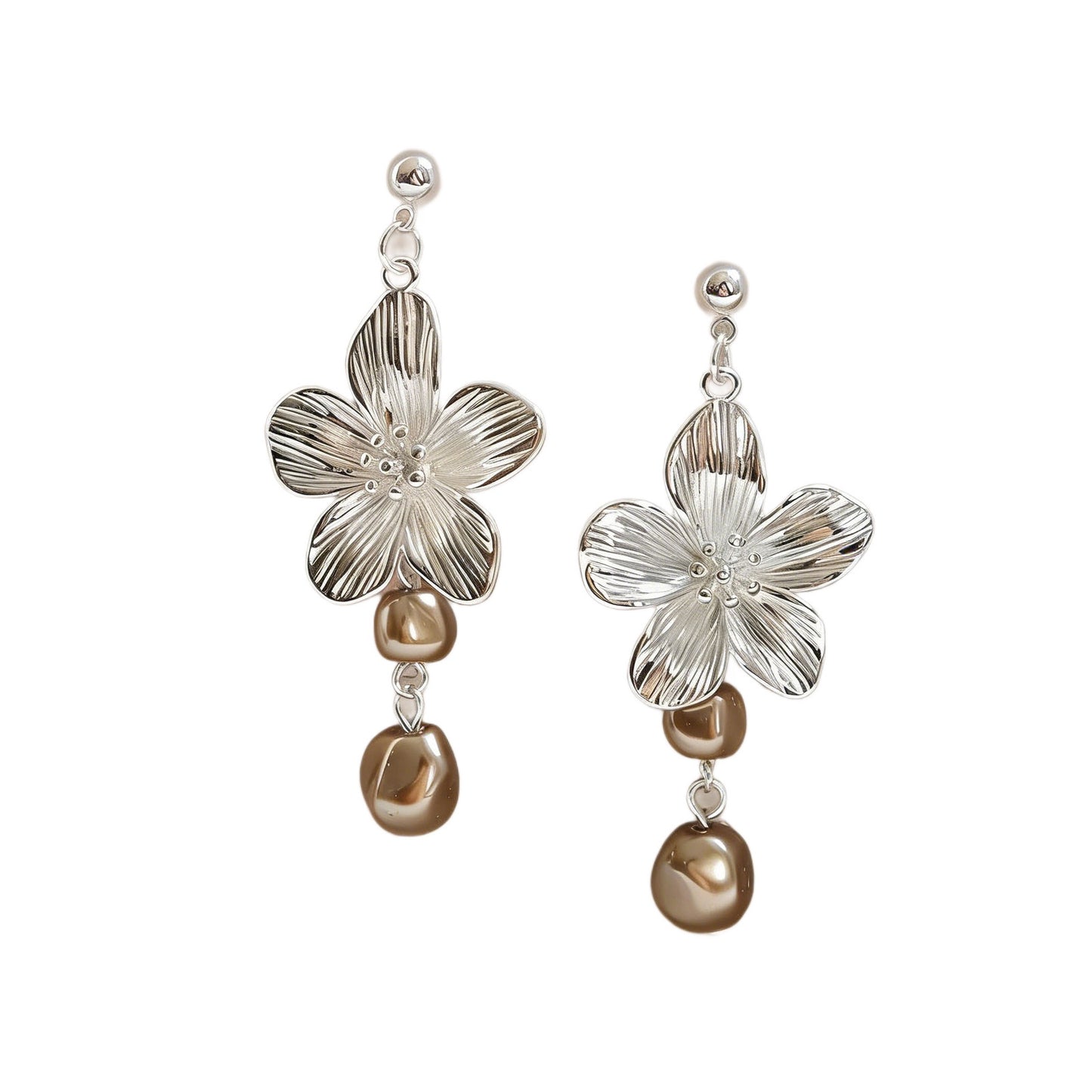 French Retro Flower Pearl Tassel High-grade Elegant Fashion Stud Earrings