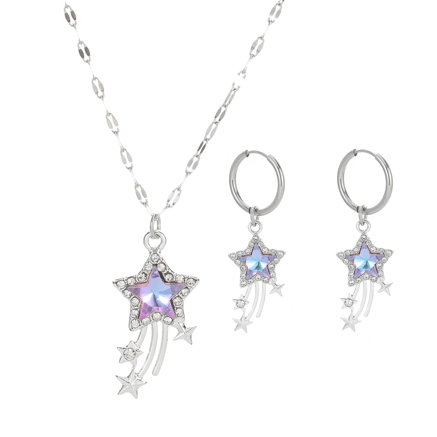 Women's Stainless Steel Diamond Star Set Jewelry Earrings