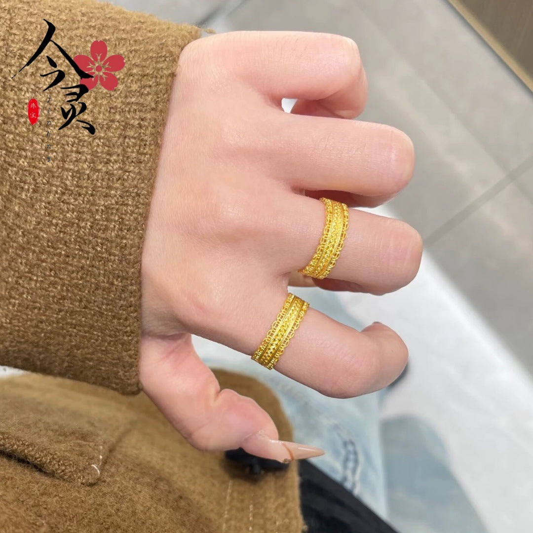 Alluvial Gold Ancient Style All-round Boutique Hollow Silk Wheat Lace Ring