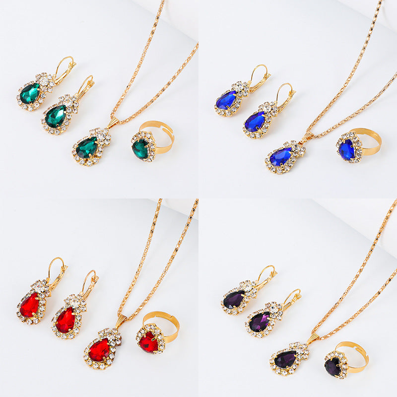 Water Drop Personality Fashion Color Rhinestone Rings