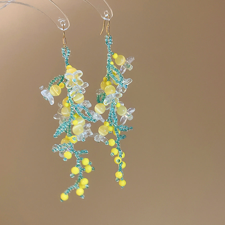 Women's Bead Flower Tassel Light Luxury High-grade Vacation Style Earrings