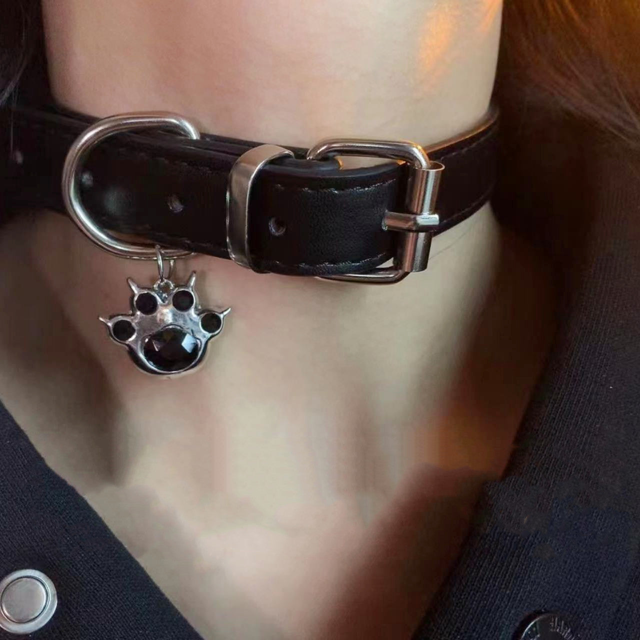 Women's Black Leather Little Bell Shape Short Niche Neck Necklaces