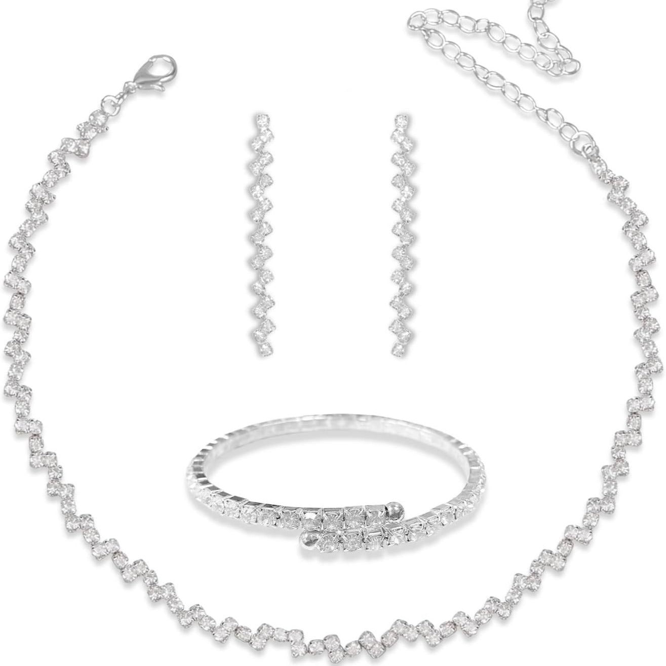 Women's Popular Three-piece Wave Flowing Formal Dress All Match Jewelry Set