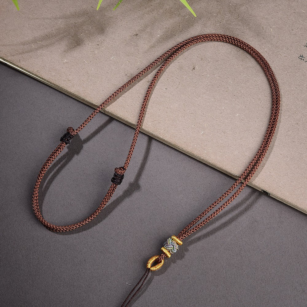 Women's & Men's Simple Thin Gold Coin Rope Lanyard Jade Necklace