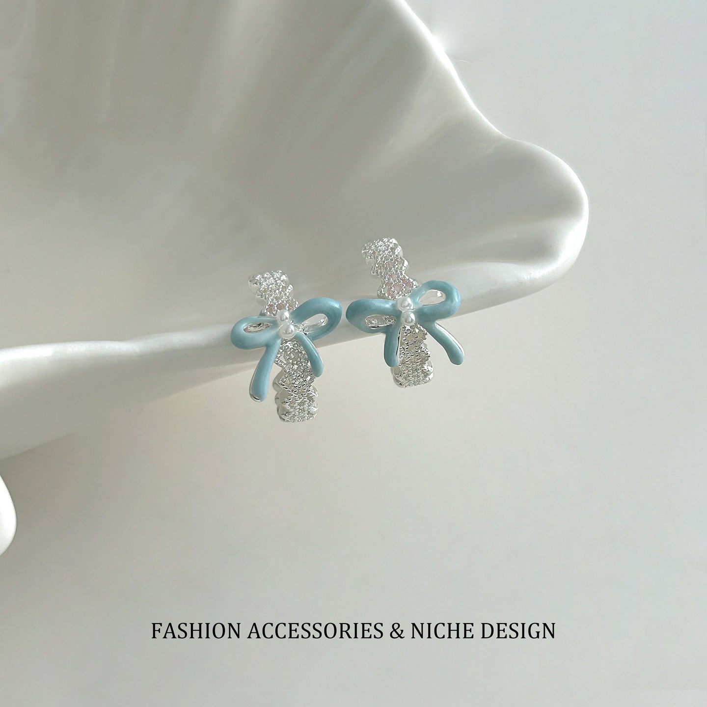 Women's Drip Glazed Lace Bow Design Sweet Style Fashion Earrings