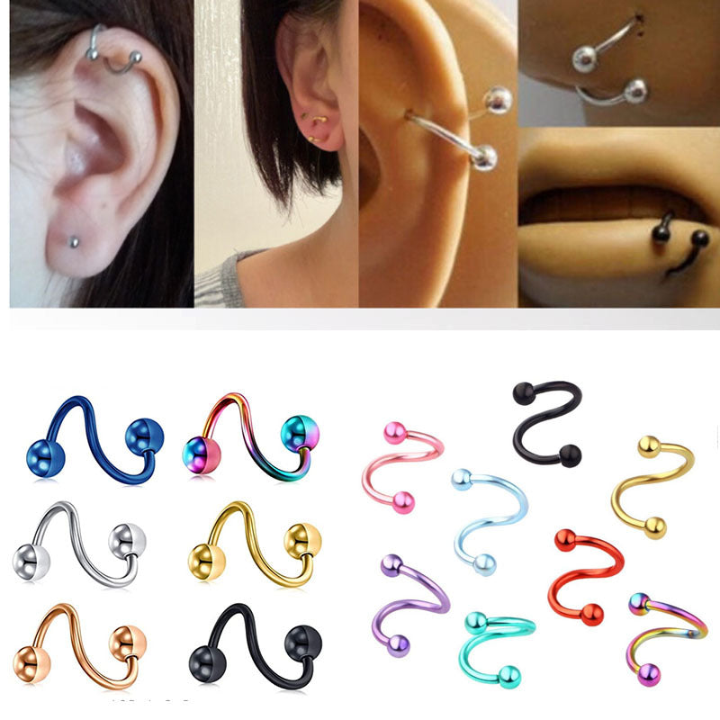 Stainless Steel S-shaped Spiral Eyebrow Nose Titanium Labret Rings