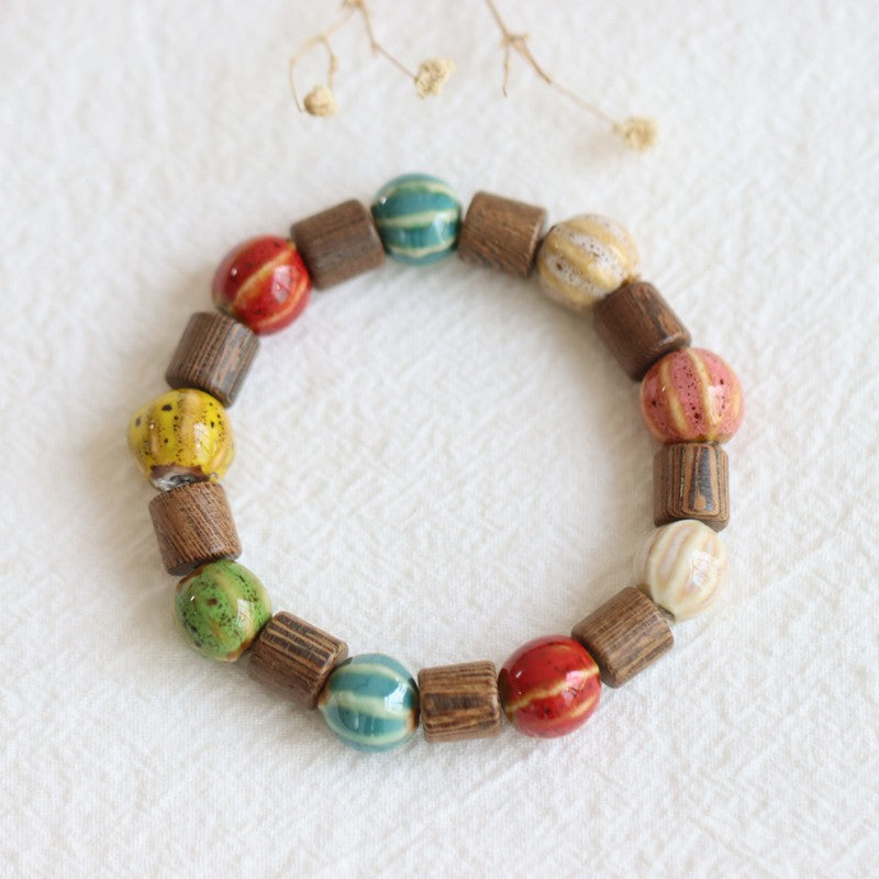 National Style Artistic Ceramics Ethnic Retro Wooden Bracelets