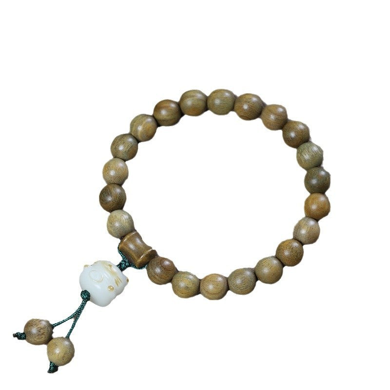 Green Sandalwood Bodhi Root Charcoal Lucky Cat Zi Bracelet