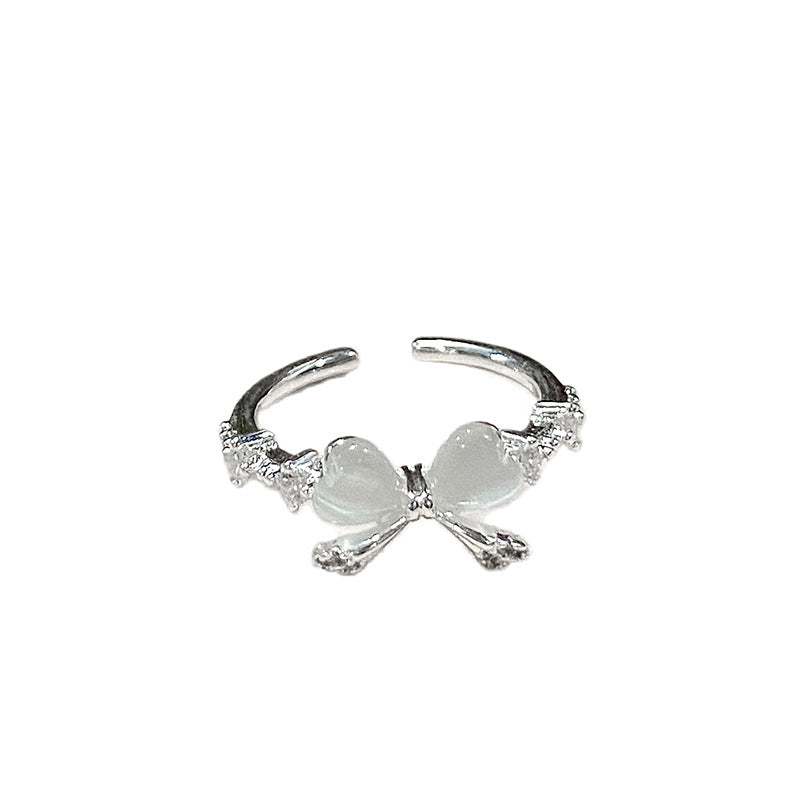 Purple Cherry Sier Room Milk White Cat's Eye Butterfly Tassel Ring