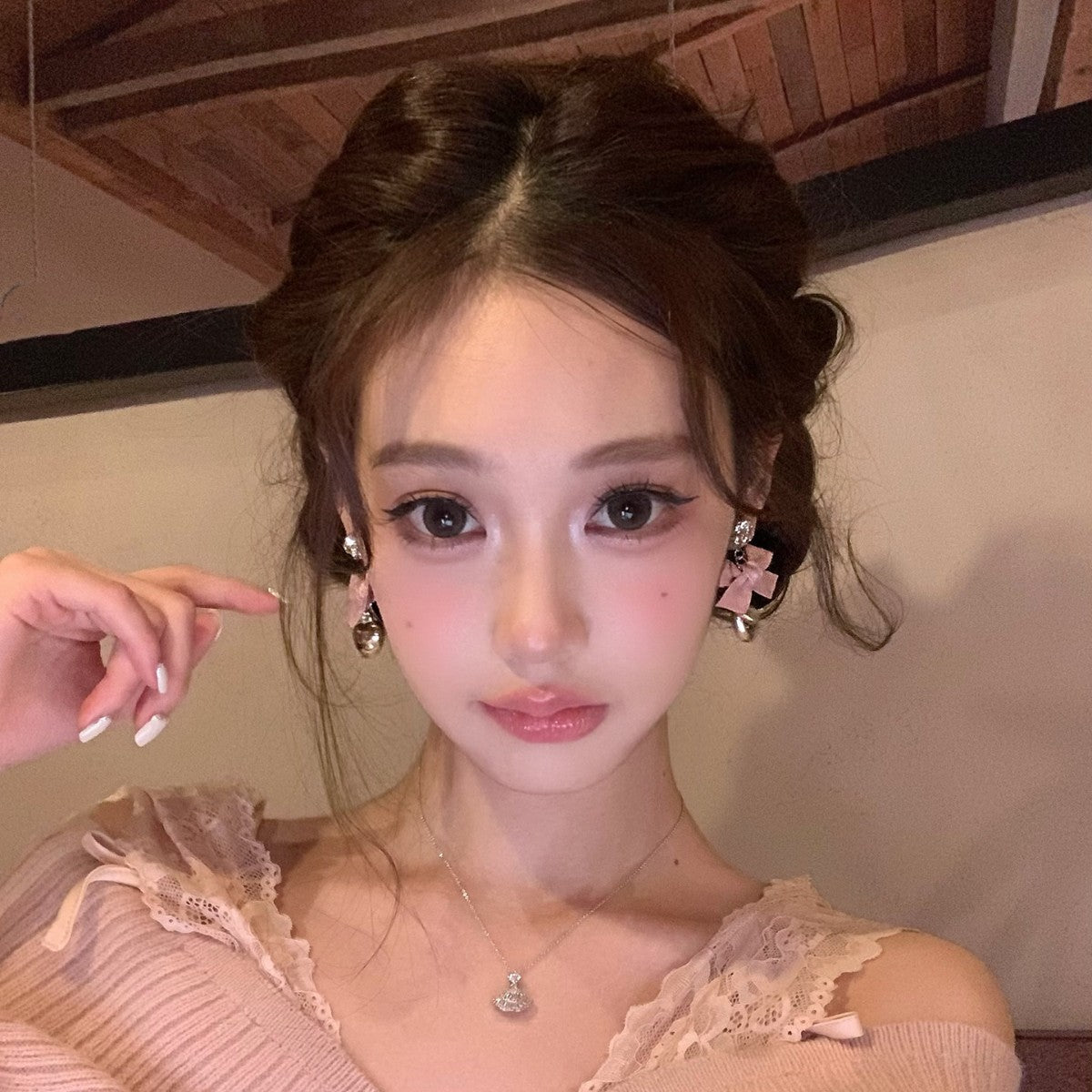Women's Pink Bow Eardrops Light Luxury High-grade Earrings
