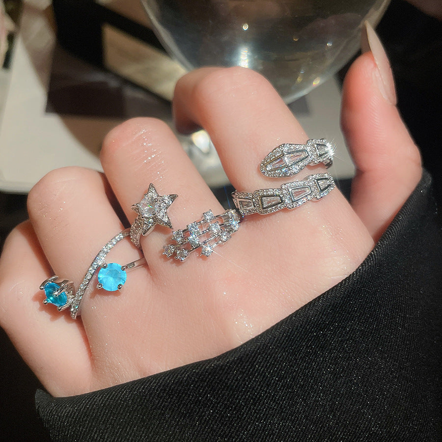 Blue Zircon Cross Open Daily Simple Commute Style Light Luxury Rings