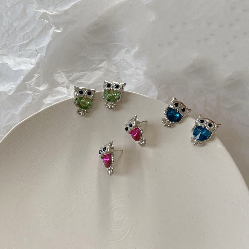 Fashion Owl Animal Color Zircon Personality Earrings