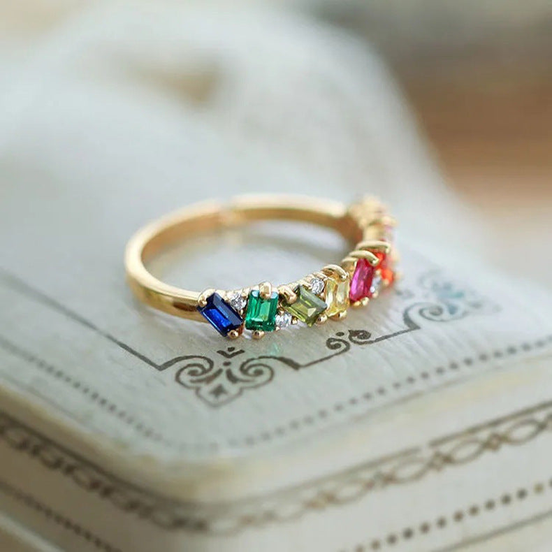 Women's Candy Colorful Bright Zircon Personality Gold-plated Fashionable Rings