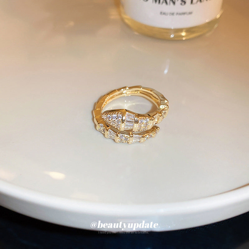 Style Zircon Snake Niche High Sense Design Index Ring