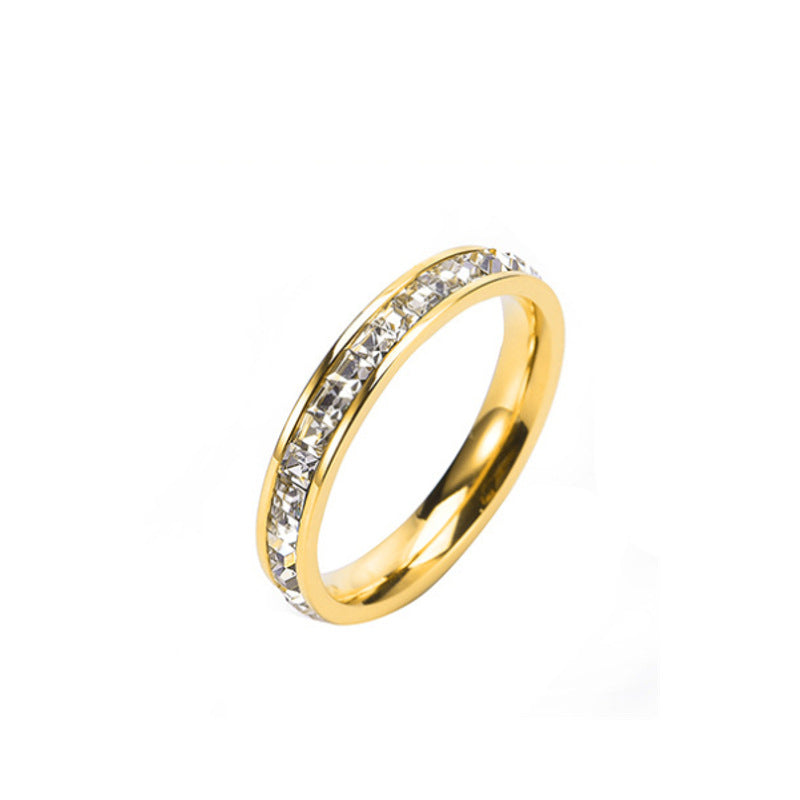 Women's & Men's Diamond Titanium Steel Double Row Full Ring