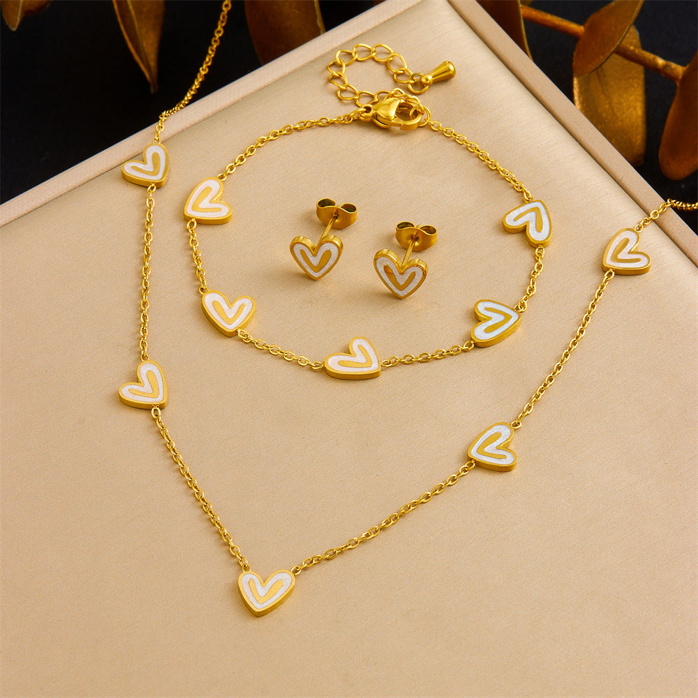 Exquisite Gold-plated Stainless Steel Love Pearl Flower Butterfly Jewelry Set