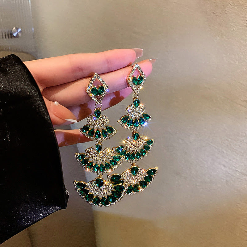 Needle Vintage Emerald Rhinestone Fashion Special Interest Light Earrings