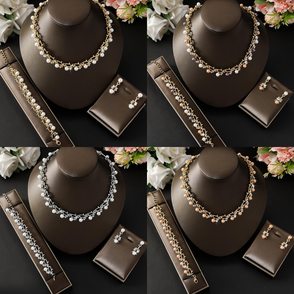 Popular Creative Pearl Alloy Bridal Three-piece Jewelry Set
