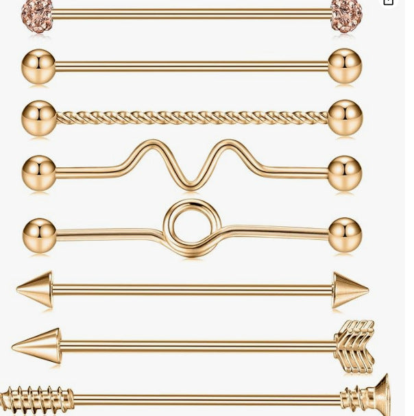 Gold Arrow Screw Ear Extender Industrial Barbell Popular Double Straight Stud Earrings