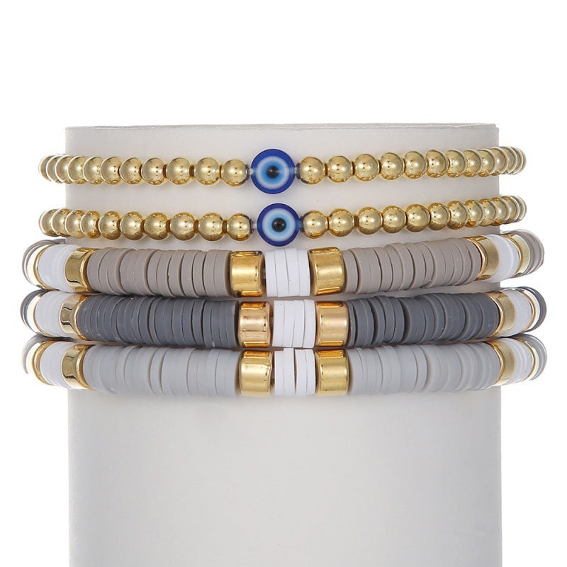Women's & Men's Simple Polymer Clay Round Beads Suit Retro Bracelet