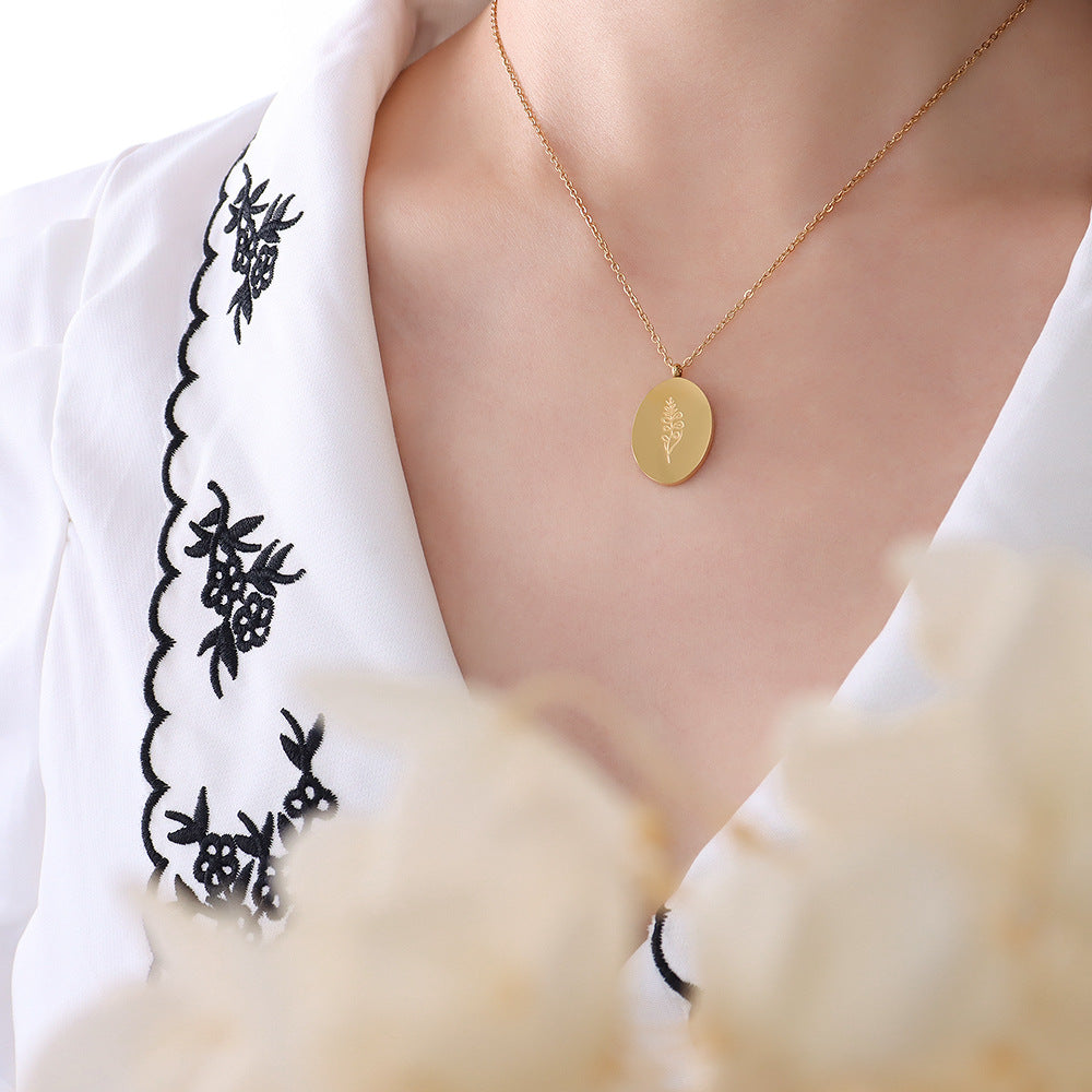 Carved Flower Titanium Steel Creative Design Necklace