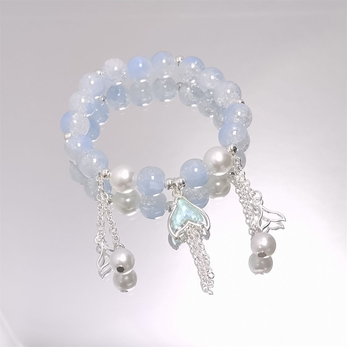 Children's Pearl Tassel Crystal Fishtail Female Fresh Light Luxury Bracelet