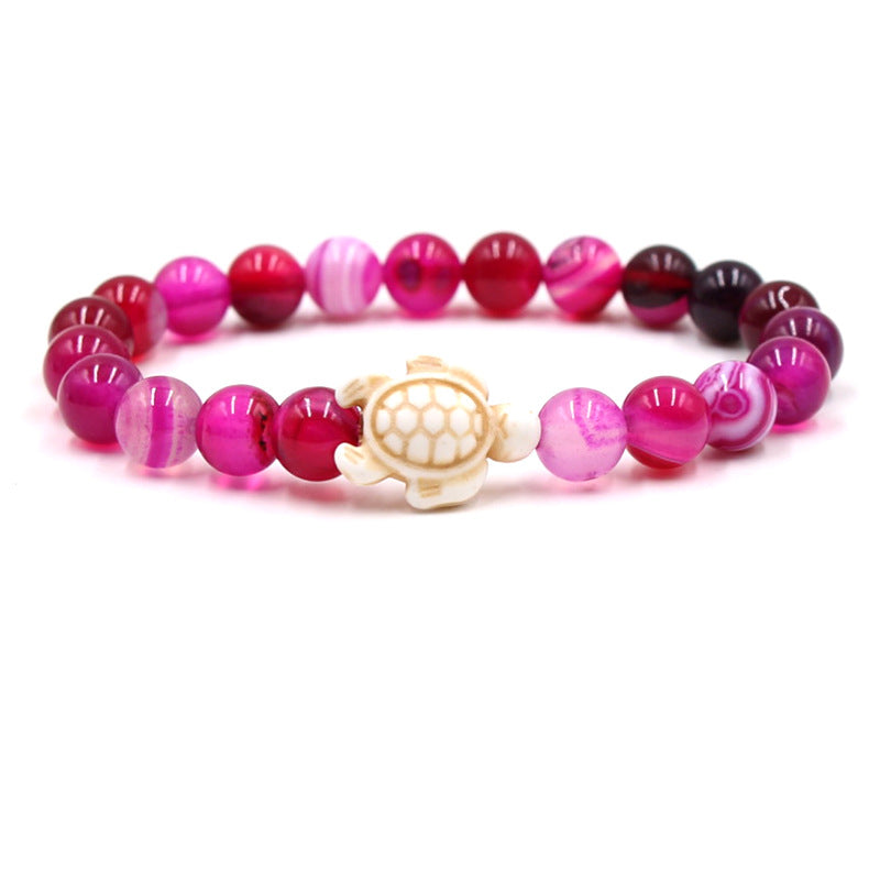 Women's & Men's Natural Yellow Tiger's Eye Beads Turquoise Turtle Bracelet