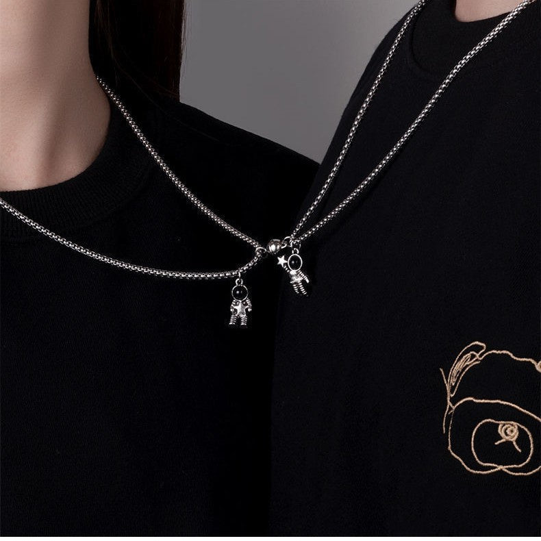 Spaceman Couple Magnet Titanium Steel Astronaut Alloy Niche Design Necklace
