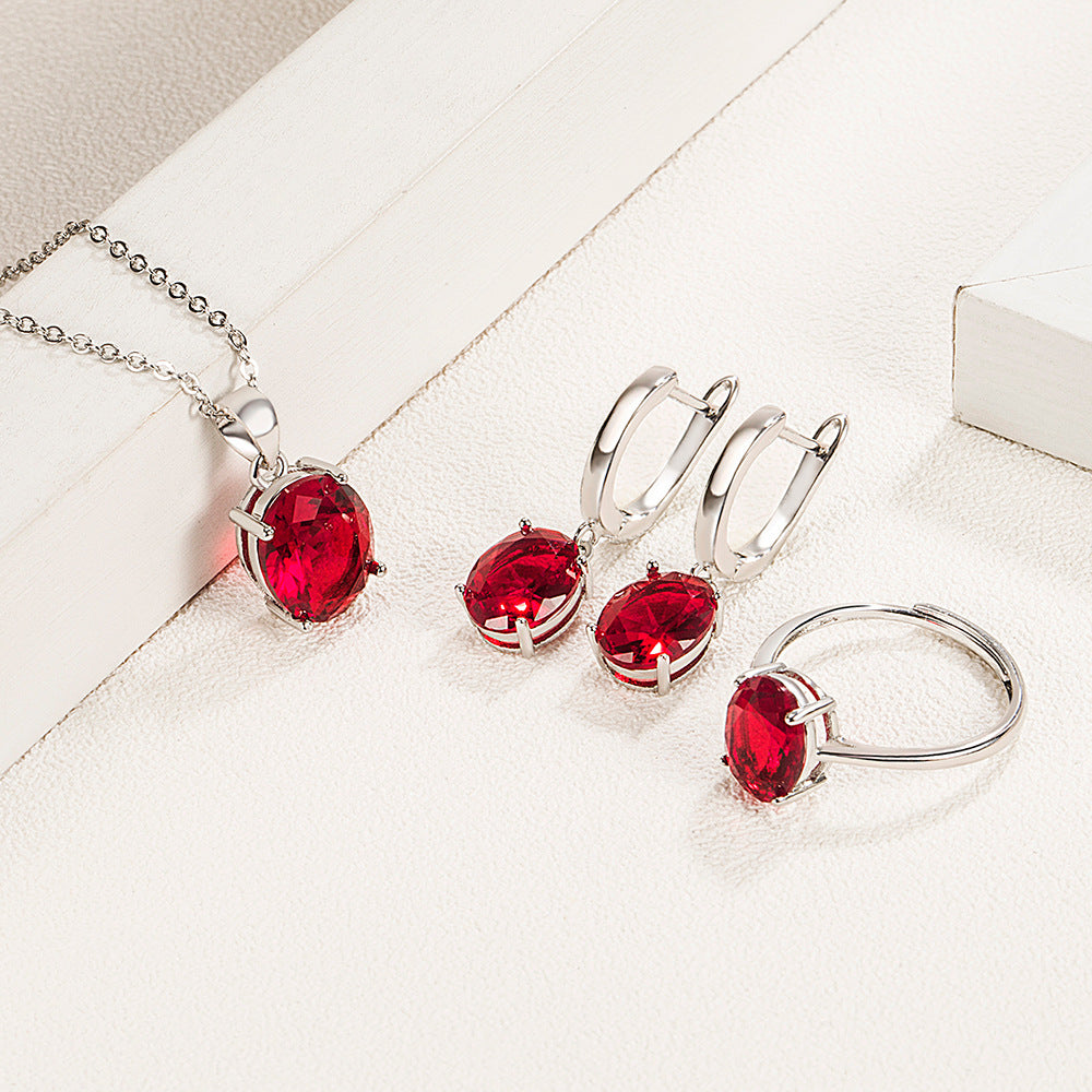 Women's Oval Zircon Egg-shaped Color Imitation Gem Jewelry Set