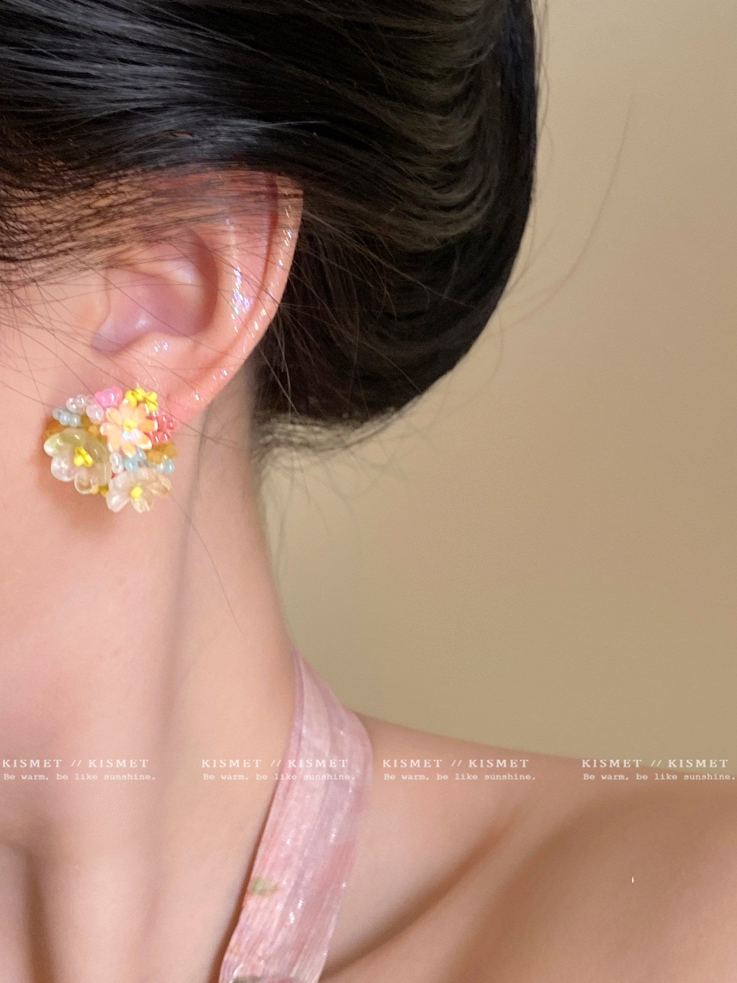 Spring Dopamine Beaded Flower Female Gradient Rings