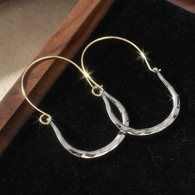 Minimalist Ear Copper Hammered Sier Two-tone Simple Gift Earrings