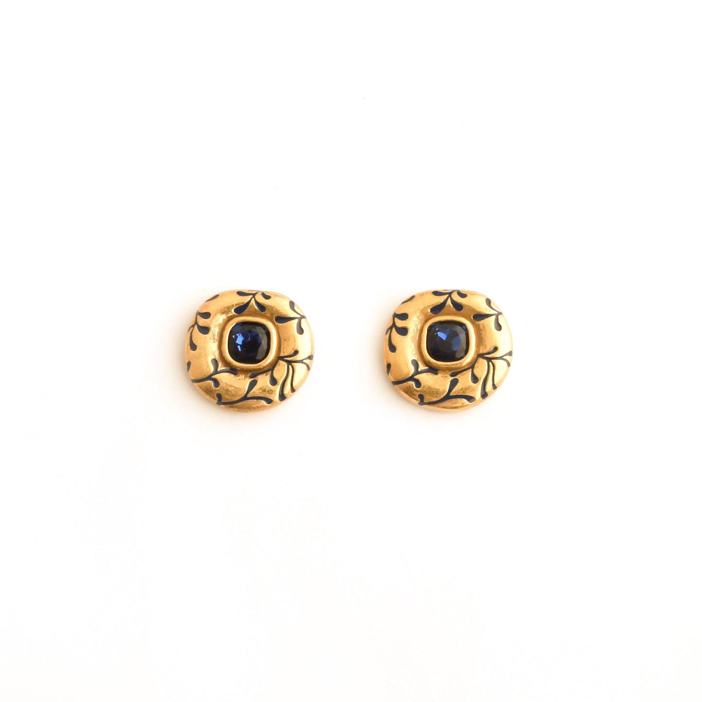 Real Gold Gaanized Enamel Diamond Retro Earrings