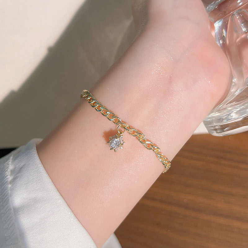 Women's Exquisite Sterling Sier Snake Bones Chain Ball Stitching Asymmetric Light Bracelet