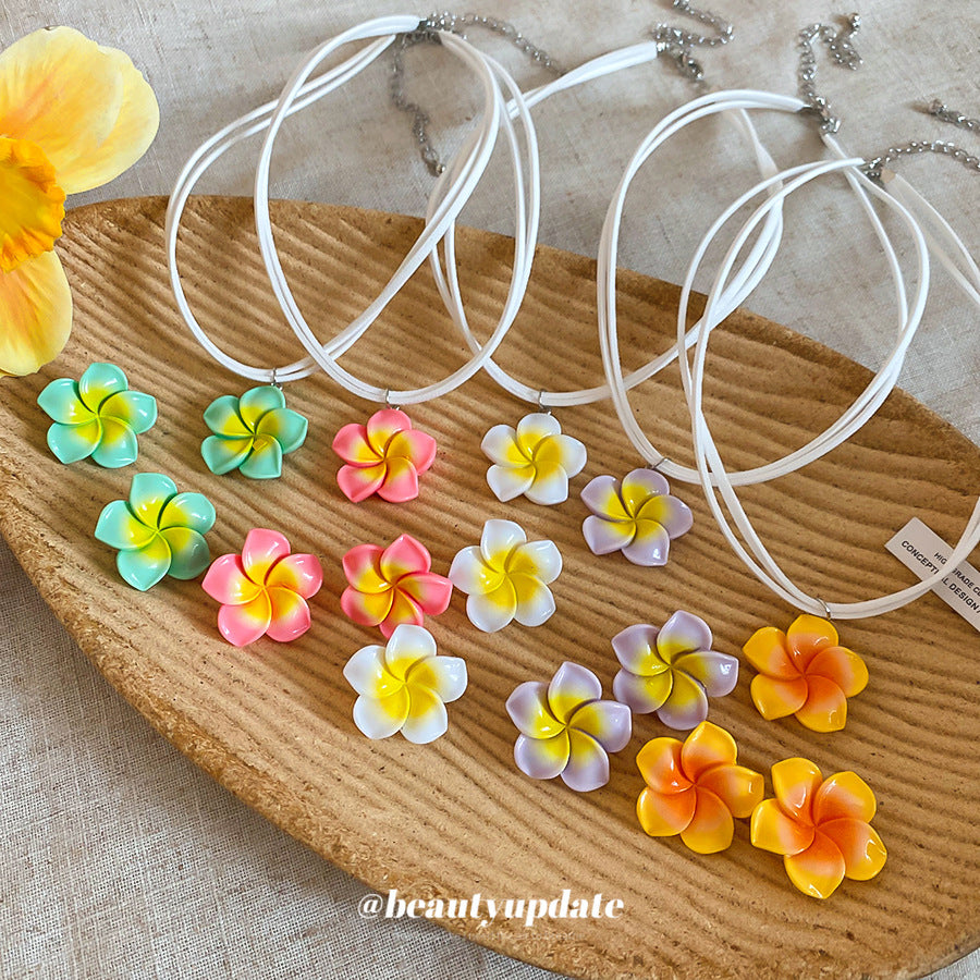 Needle Dopamine Flower Fresh Sweet Design Versatile Vacation Style Jewelry Set