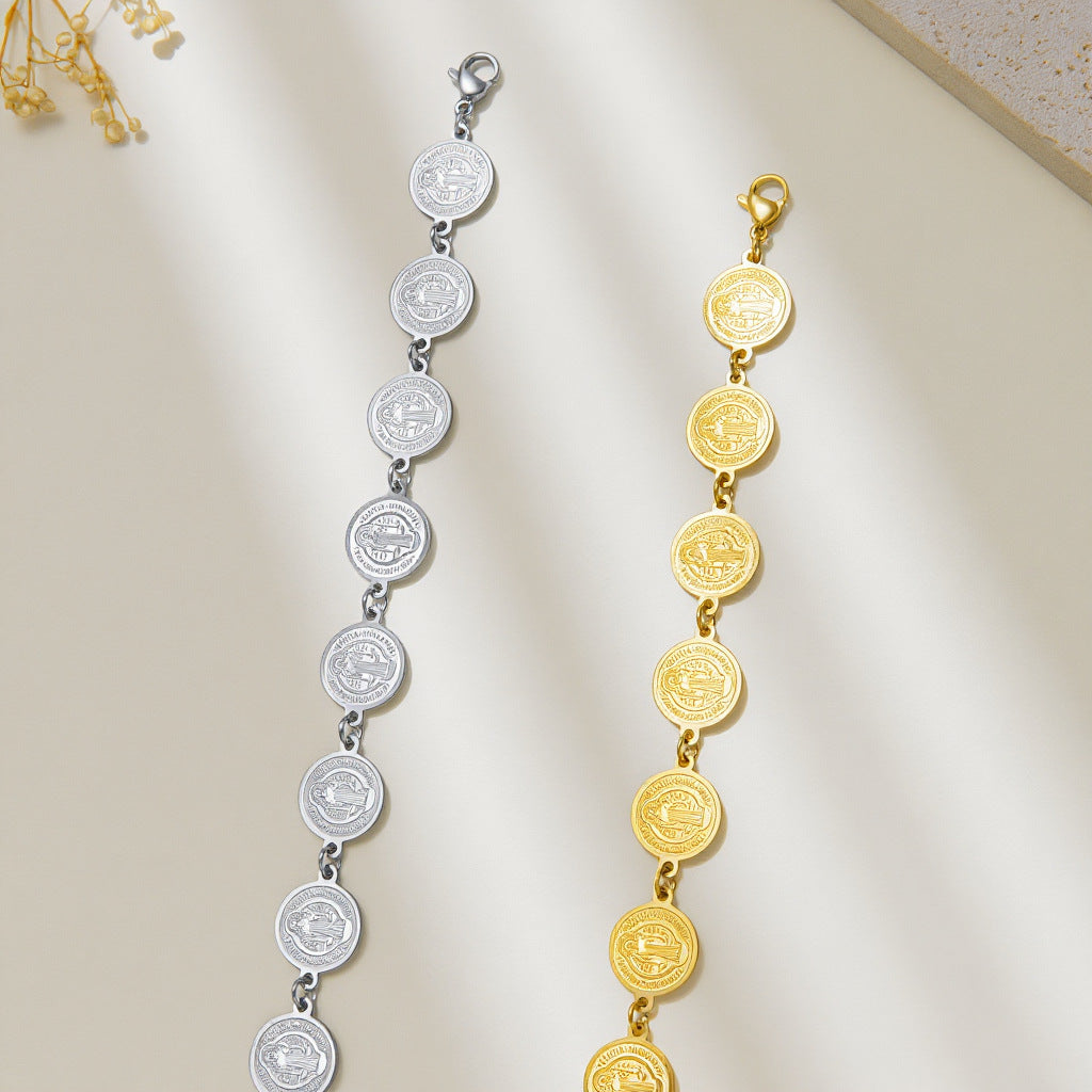 Circle Steel Ball Gold Coin Priest Stainless Titanium Niche Bracelet