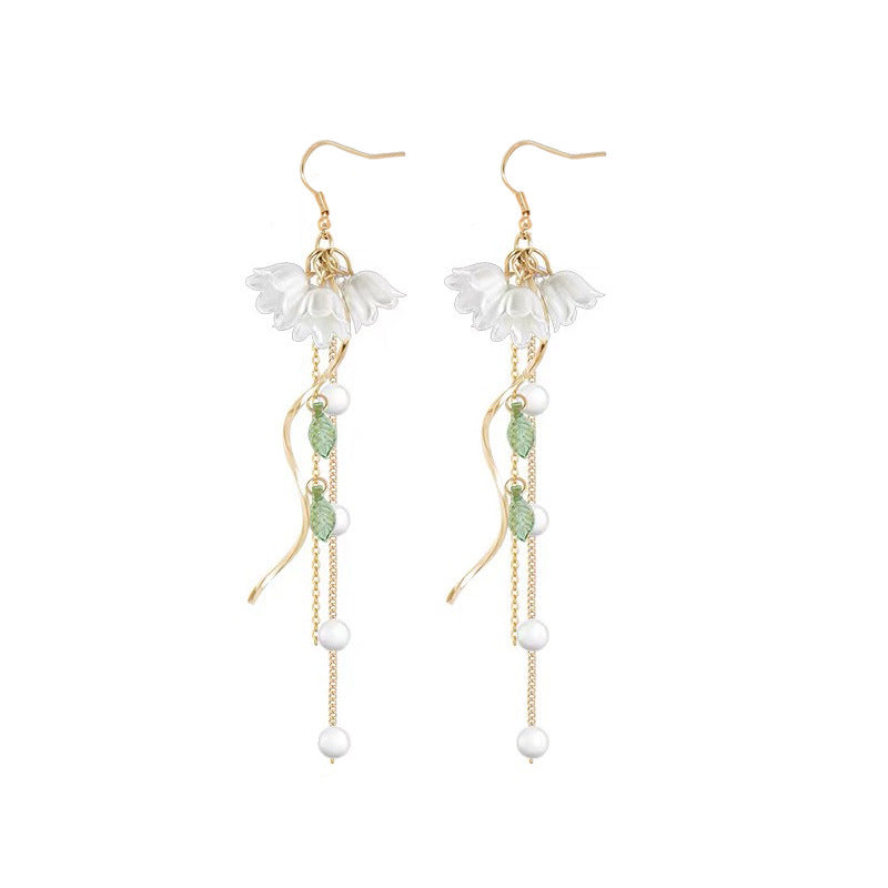 Chinese Flower Pearl Tassel Metal Light Luxury High Ear Hook
