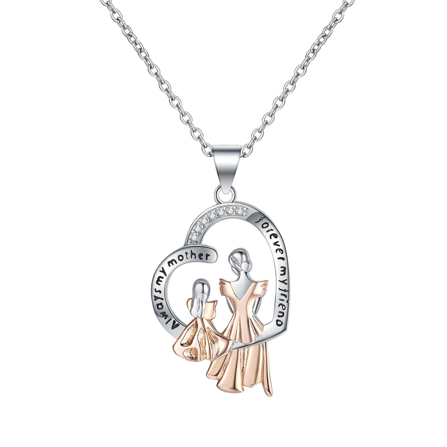 Warm Heart-shaped Mother Daughter Two-color Electroplated Clavicle Chain Necklace