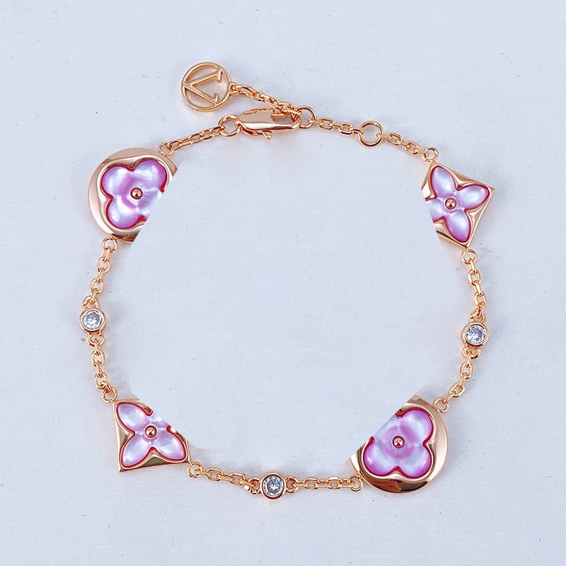 Women's Fashion Personality Champagne Gold Natural Pink Mother Rhombus Bracelets