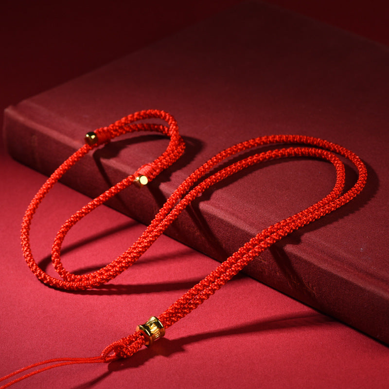 Women's & Men's Simple Thin Gold Coin Rope Lanyard Jade Necklace