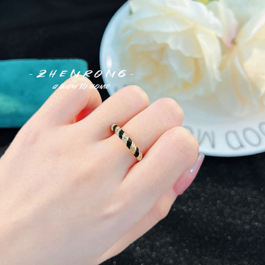 Enamel Female Cold Wind Light Luxury Minority Twin High Rings