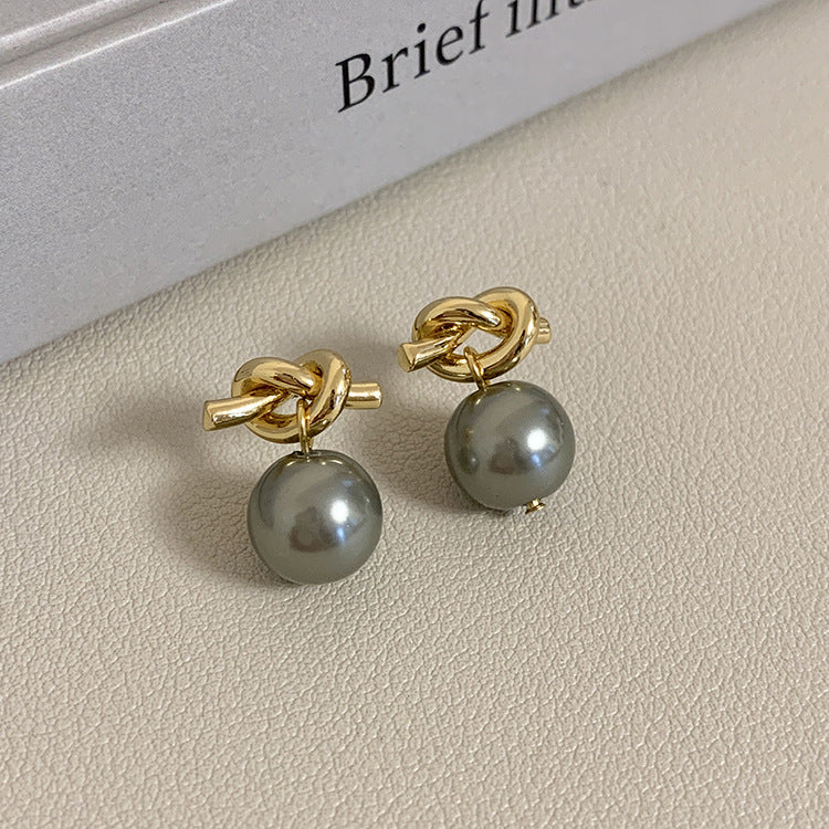 Women's Needle Metal Knotted Pearl Korean Fashion Earrings