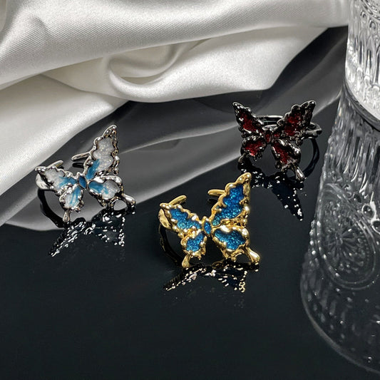 Style Lava Irregular Liquid Butterfly Female Adjustable Pleated Rings