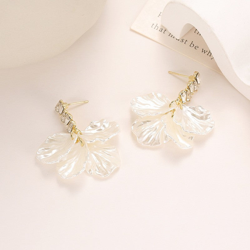 Summer Stylish Flower Sier Pin Sweet High Sense Design Petal Earrings