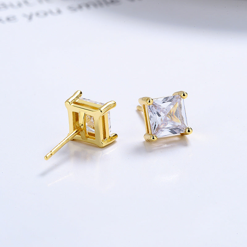 Women's Sterling Sier Square Zircon For Summer Earrings