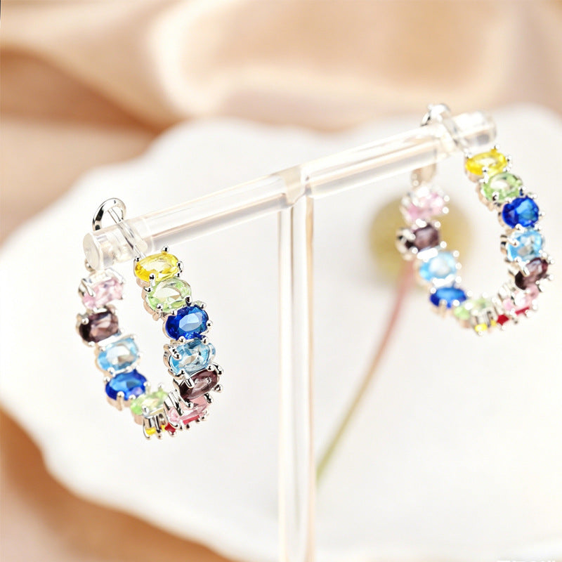 Light Luxury High-grade Dopamine Color Zircon Sier Needle Rings