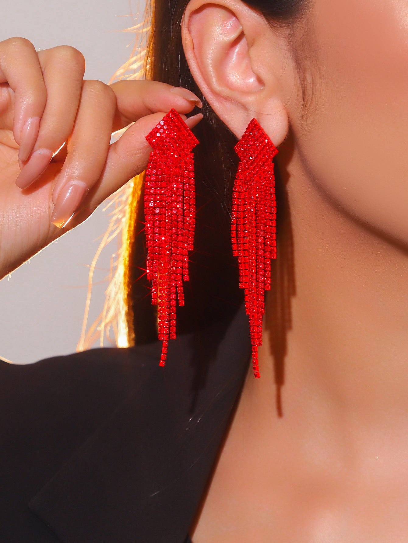 Women's Super Flash Rhinestone Long Fringe High-grade Earrings